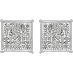 Boucles d'oreilles en diamants Jewelspaark, 0,22 ct, or blanc 10 carats, serti pavé, taille brillant rond, 8 mm, pour femme, usage quotidien - Product Image 1