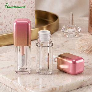 Custom Square Lip Gloss <b>Bottle</b> 5/6/7ml with Large Applicator Electroplated Gradient <b>Pink</b> Lip Serum Container - Product Image 3