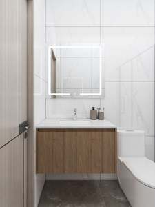 Mueble de Baño Moderno de Madera Contrachapada con Espejo LED, Lavabo de Cerámica, Resistente al Agua - Product Image 3