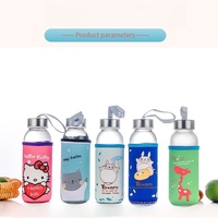 YEKEA 500ml 750ml 1000ml Bouteille à boisson en verre borosilicate avec couvercle en acier inoxydable et housse en corde pour consommation directe
