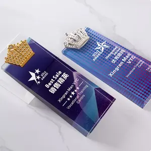 광저우 도매 3D 빈 탑 스타 다이아몬드 모양 크리스탈 컵 트로피 새로운 디자인 상 명예 유리 크라운 아트 테마