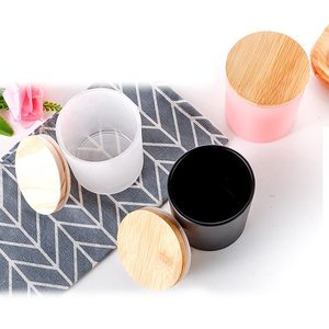 <span class=keywords><strong>Bougie</strong></span> <span class=keywords><strong>ronde</strong></span> vide en verre blanc mat givré, 1 pièce, avec capuchon en bois pour la fabrication de bougies parfumées - Product Image 2