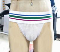 Celana Dalam Jockstrap Pria Putih Lembut dan Bernapas dari Bahan Spandex/Katun Bergaris dengan Pinggang Bergaris Pelangi