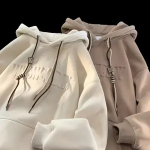 400克棉重羊毛定制标志套头衫设计标志带口袋男女通用3D压花标志连帽衫