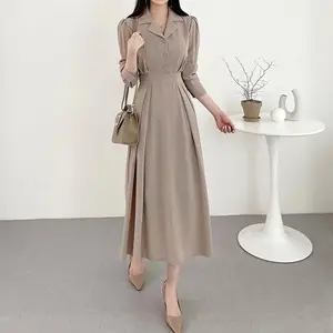 Nouvelle robe une pièce de style coréen pour femmes à la mode robe chemise à manches longues et à simple boutonnage pour femmes