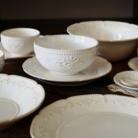Ensemble de vaisselle en céramique jetable de haute qualité, style vintage, pour soulager le vent, comprenant un bol à riz, un plat à poisson, un plat à dessert