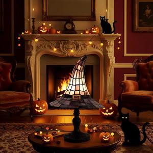 Stained Glass Resin Witch Hat Eco-Friendly LED Lamp Handmade Nightstand Night Light Home Decor Gift - Product Image 5