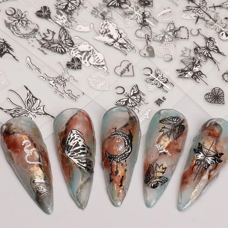 Autocollant pour ongles en forme de cœur et de papillon, adhésif pour nail art, diy, décalcomanies, enveloppes, breloques, fournisseur, 2023