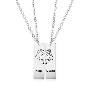 Edelstahl Kreuz kette Paare Halskette König Königin Versprechen für immer Valentinstag Geschenk liebhaber romantischen Anhänger Schmuck