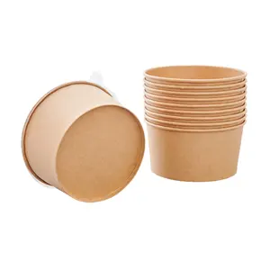 JIANI Take Away Paper Container Salad Bowls Disposable Salad Bowls Kraft Paper Bowl For Food Packing With Lid