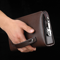 Sac à main pour homme de grande capacité, sac à main de mode pour homme, en cuir PU souple, fermeture à glissière, imperméable, antivol, sac à main de haute qualité