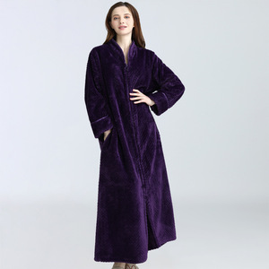 Chemise de nuit d'hiver en flanelle polaire chemise de nuit à fermeture éclair pleine longueur pour femmes robe gaufrée couple pyjamas pour femmes <span class=keywords><strong>peignoir</strong></span> de bain - Product Image 3