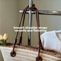 Sac tissé de style français pour femmes, grand sac à main rayé, sac de plage de style pastoral pour les vacances en bord de mer
