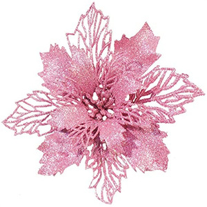 Fleurs de Noël en gros, poudre de paillettes, fleurs artificielles ajourées, décorations de Noël, fleurs pour sapin de Noël - Product Image 3