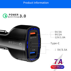 <span class=keywords><strong>3</strong></span> बंदरगाहों प्लास्टिक कार चार्जर सिगरेट 5V 7A QC3.0 और प्रकार सी मल्टी पोर्ट सेल फोन चार्जर स्मार्टफोन के लिए - Product Image 3