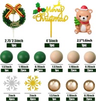 Weihnachtsbär Tortendekoration Kranz Stechpalme Beere Frohe Weihnachten Schild Schneeflocke Gold Grüne Kugel Feiertagsdekoration Zubehör
