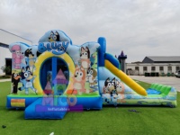 Château gonflable coloré sur le thème des chiots de dessin animé avec une seule glissière pour les jeux d'enfants en intérieur et en extérieur