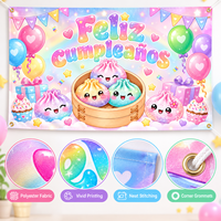 Décor de fond Joyeux Anniversaire, Bannière de fête en forme de boule arc-en-ciel à rebond lent, 180 x 110 cm, Décoration suspendue en polyester