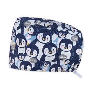 Penguin Medical Caps Surgical Pharmacy Pediatrics Breathable Nursing Hat Man Clinical Cotton Dental Scrub Caps with Buttons