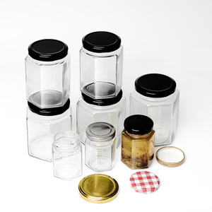 ขวดน้ำผึ้งแก้วทรงหกเหลี่ยม ขวดน้ำผึ้งแก้วทรงหกเหลี่ยมพร้อมฝาสีทองสำหรับแยม ลูกอม <span class=keywords><strong>น</strong></span>้ำผึ้ง - Product Image 4