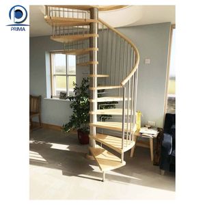 Prima escaleras decorativas de acero personalizadas Invisible Stringer Escalera <span class=keywords><strong>Caracol</strong></span> Interior Villa escalera circular interior peldaño de madera H - Product Image 5