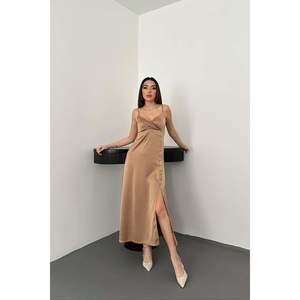 Vestido de Noche de Satén con Tirantes de Visón al por Mayor - Product Image 4