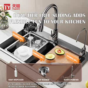 Alta Qualidade Modern Handmade 304 Aço Inoxidável Espessado Única Tigela Nano Cozinha com Design Multifuncional Pia - Product Image 3