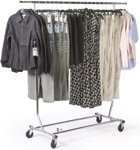 Load Capacity Commercial Grade <strong>Clothing</strong> Garment Racks <strong>Heavy</strong> <strong>Duty</strong> Sing <strong>Rail</strong> Adjustable Collapsible Rolling Clothes Rack on Wheels - Product Image 1