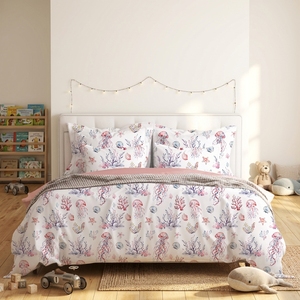 Ensemble de literie 4 pièces pour enfants, imprimé numérique, 100 % coton, motif méduse océanique aquarelle, doux, respirant, tailles personnalisées, vente en gros - Product Image 1
