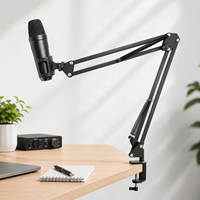 Support de microphone noir réglable avec bras articulé, réduction du bruit, support de micro de bureau pliable, suspension métallique et vis de fixation pour micro