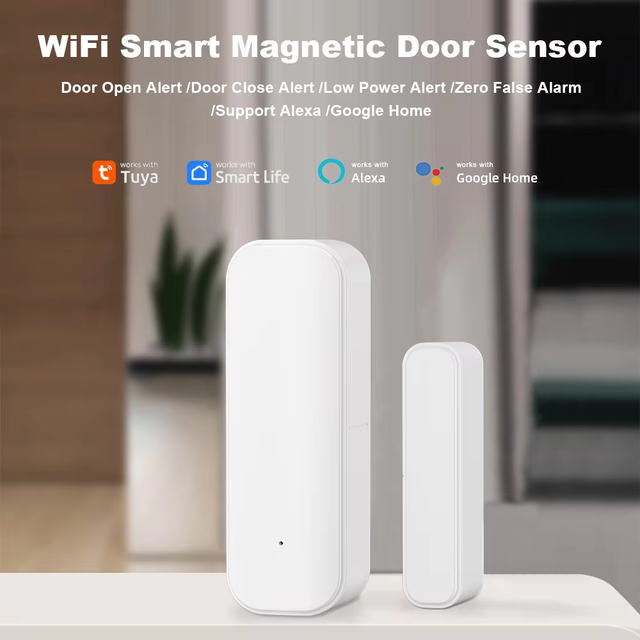 Tuya Smart WiFi Door/Window Magnetic Sensor Home Security System Works Alexa Google Home Easy Installation ABS Material