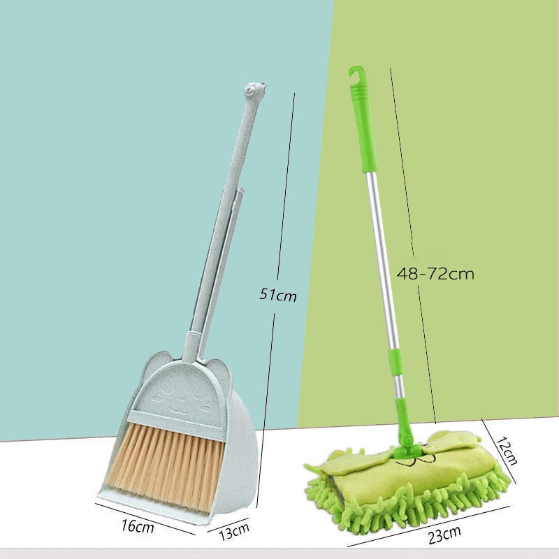 Blue broom dustpan and green mop