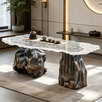Table à thé de luxe en résine Designers Art Glacier, base en pierre naturelle de forme irrégulière, transparente, pour villas, maisons d'hôtes, salons de thé