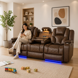Sofá Reclinable Eléctrico de Cuero Sintético Plegable Moderno de 5 Plazas con Reposacabezas Ajustable Inalámbrico para el Hogar - Precio Mayorista Económico - Product Image 4