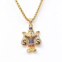 Collier pendentif HX180 Scrooge McDuck entièrement pavé de micro-zircons colorés, sac d'argent, canard de dessin animé, chaîne de collier hip-hop, bijoux