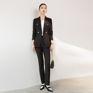 Women's Black Suit <b>Set</b> Full Sleeve Polyester Worsted Anti-Wrinkle <b>Office</b> Lady Spring Workwear - Product Image 2