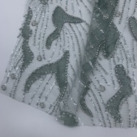 Tissu de mariée en tulle brodé de sequins verts 100% polyester, appliqué perlé, pour robe de soirée, robe de couture, mode de luxe