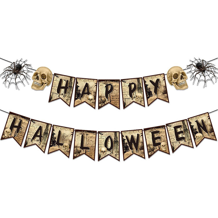 3 Halloween Banner Set – Mit Skelett, Kürbis & Vampir, Aus Karton, Zum Aufhängen