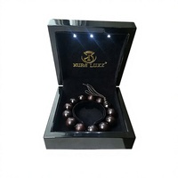 Boîtes en bois et en bambou personnalisées de luxe en MDF avec vernis noir piano, lampe LED, emballage cadeau pour bijoux, alliances de mariage