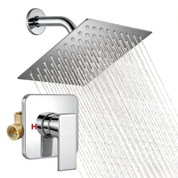 Système de douche encastré en laiton noir mat - Douchette de pluie à fonction unique de 8 pouces, contrôle de l'eau chaude et froide