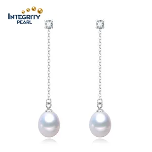 Cz 925 sterling silver real freshwater chain fashion earing for women natural pearl earrings silver