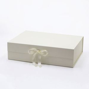 Custom Empty Fancy Ivory Color Folding Rigid <b>Gift</b> <b>Boxes</b> with Ribbon Bow - Product Image 1