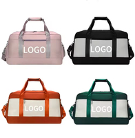 Sac de sport unisexe en nylon avec logo personnalisé, blocs de couleur, grande capacité, imperméable, portable, avec pochette pour bagages, sac à main de fitness, sac à bandoulière