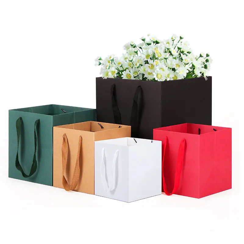 Роскошный цветочный бумажный пакет на заказ, большие пакеты для покупок, сумка для переноски торта с квадратным дном