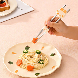 Pure Titanium <b>Chopsticks</b>, Anti-slip Training <b>Chopsticks</b> with Cartoon Car Pattern for <b>Kids</b> & Toddlers Learning Eating - Product Image 1