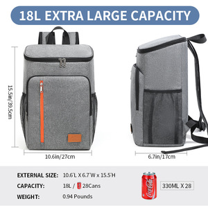 Large Capacity Insulated <b>Backpack</b> Picnic Bag Oxford Cloth Cooler Outdoor Lunch Bag Gray Orange Zipper - Product Image 3
