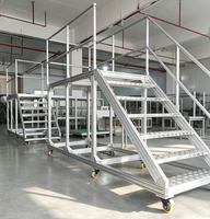 Plateforme de travail roulante de sécurité pour entrepôt, échelle d'accès mobile robuste en aluminium avec garde-corps complet et roulettes verrouillables