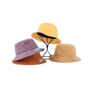 高品质定制灯芯绒渔夫帽男女素色复古渔夫桶帽