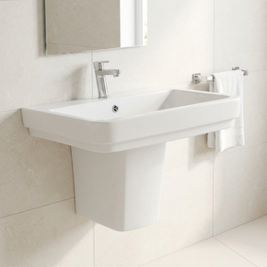 Lavabo demi-pied en céramique indien, résistant à l'eau, facile à nettoyer, vasque ronde monobloc, équipement sanitaire pour villa - Product Image 2