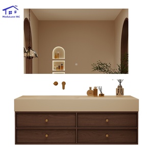 Brown Chinese-style bathroom vanity smart mirror cabinet warm-toned washbasin wall-mounted cabinet - Product Image 6